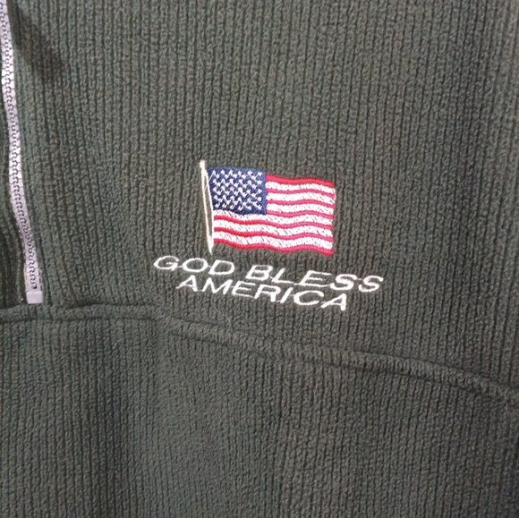 God bless America Half Zip Pullover Sweatshirt Mens Size XL Green - Picture 2 of 8